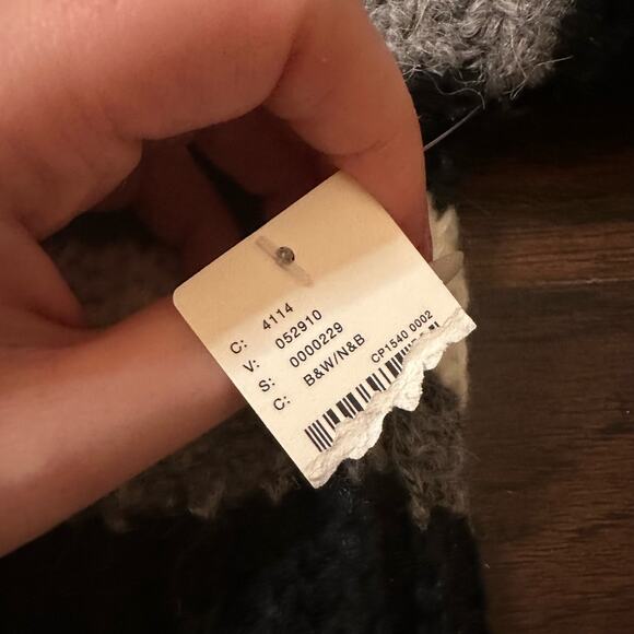 Anthropologie black, gray & cream striped knit turtleneck cropped sweater XS NWT - Picture 10 of 13